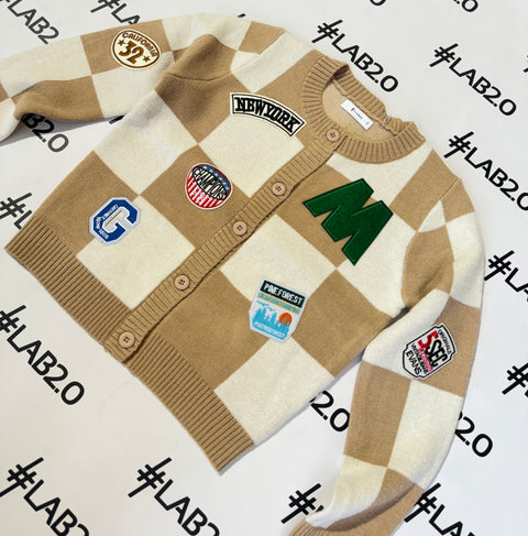 Cardigan Quadri Beige