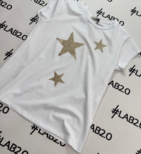 T-Shirt Stars Bianco-Oro