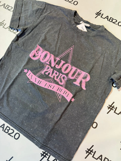 T-shirt Bonjour delavè