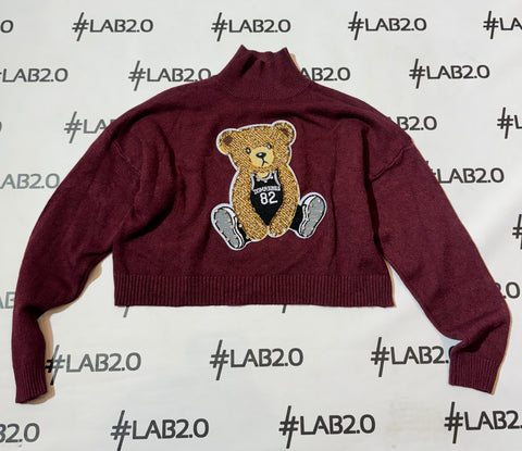 Maglioncino Crop Bear Bordeaux