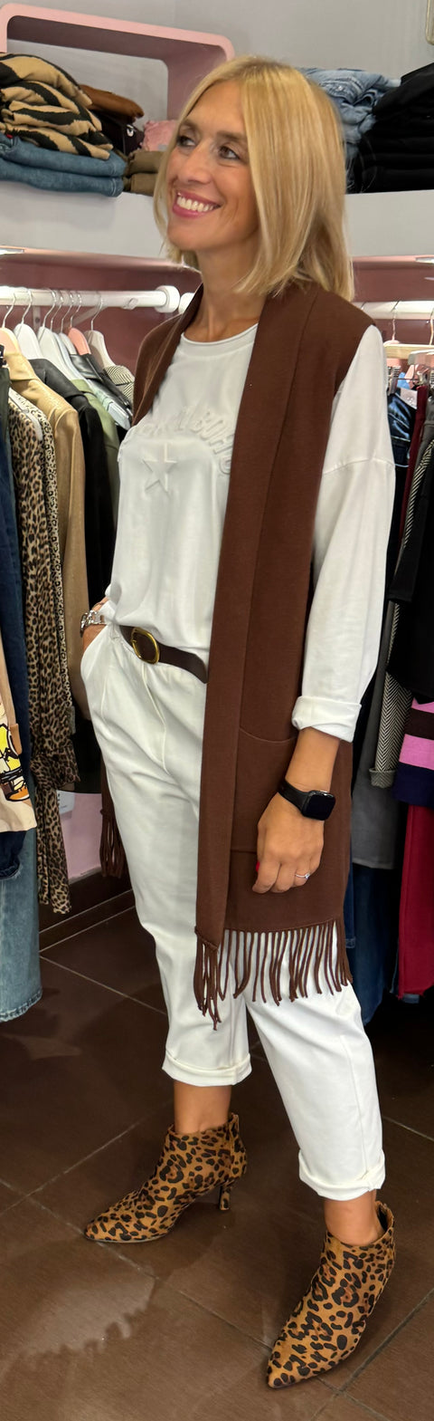 Gilet Fringe Marrone