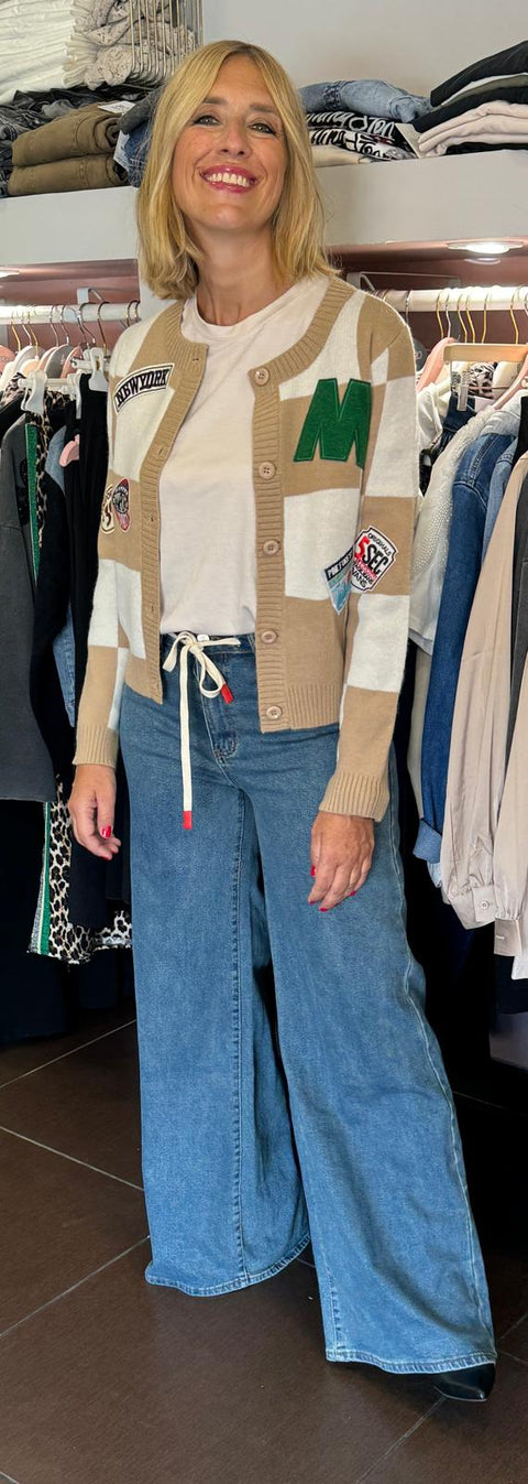 Cardigan Quadri Beige