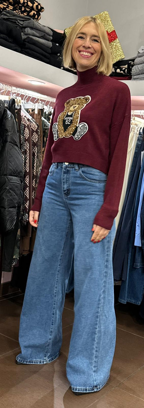 Maglioncino Crop Bear Bordeaux