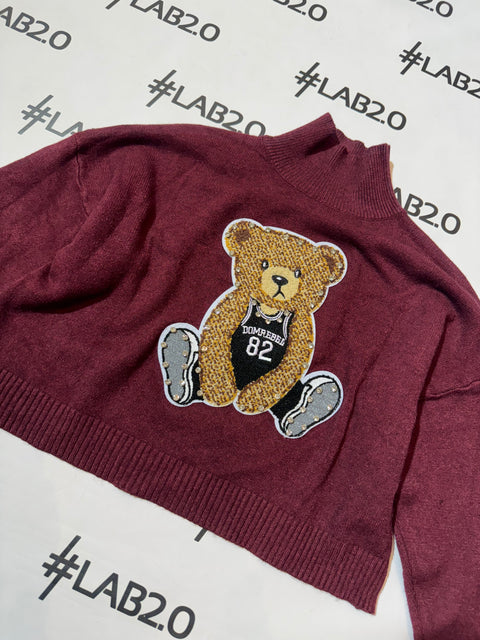Maglioncino Crop Bear Bordeaux