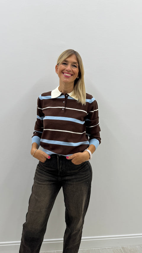 Polo Arisa Marrone Celeste