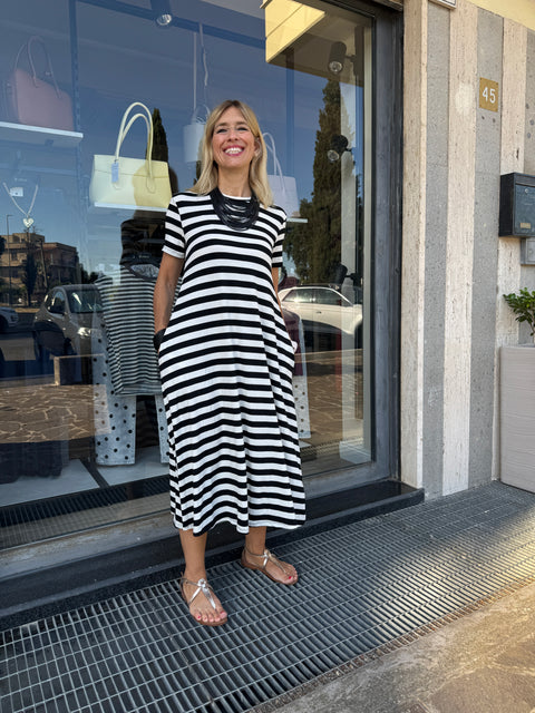 Desire Striped Dress White Black