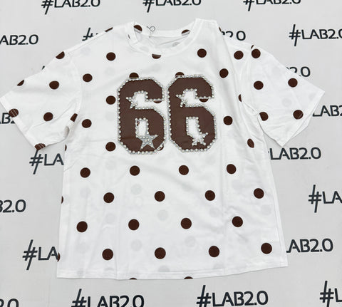 T-Shirt Pois Bianca e Marrone