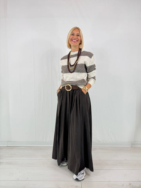 Outfit Maglione Stripes Tortora Scuro