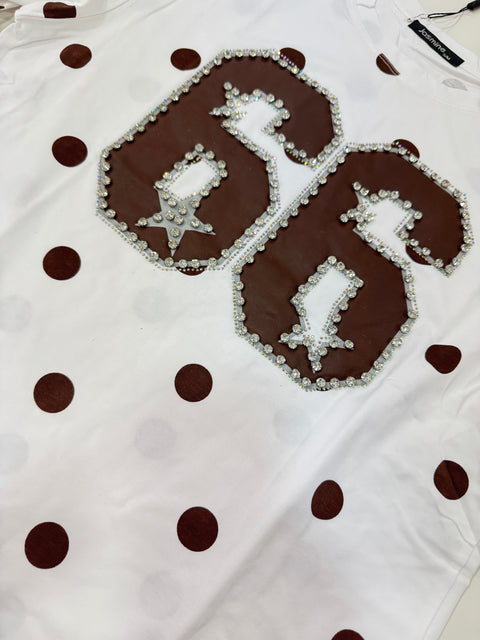 T-Shirt Pois Bianca e Marrone