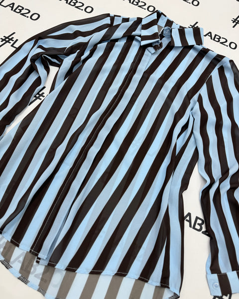 Camicia Righe Marrone Azzurro