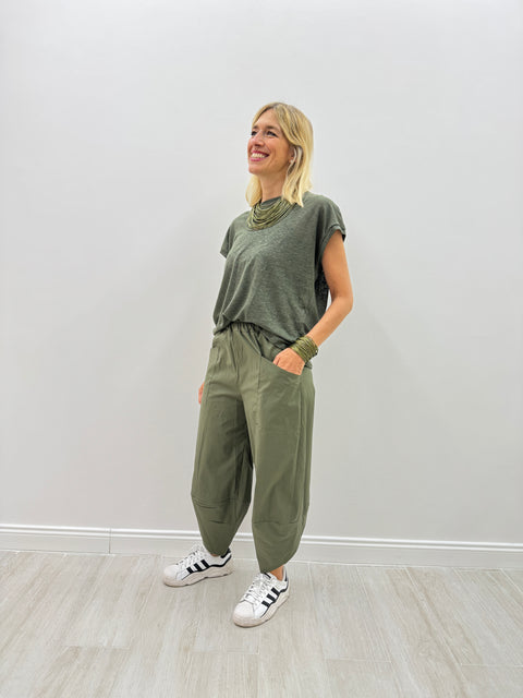 Military green linen Kia T-shirt
