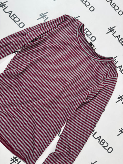 Maglietta Righe Grigio-Bordeaux