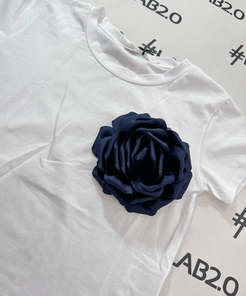 T-shirt Fiore Bianca-Blu