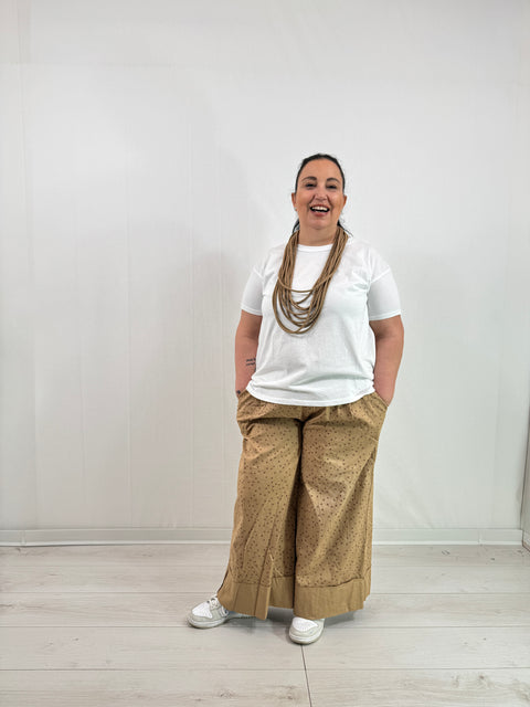 Pantalone Mini Pois Camel Curvy