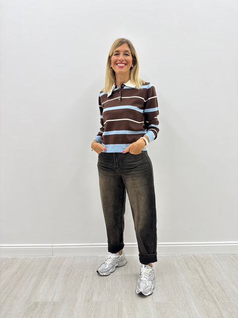 Polo Arisa Marrone Celeste