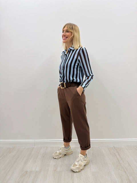 Camicia Righe Marrone Azzurro