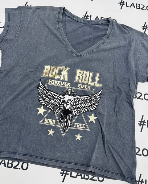 T-shirt Rock Roll Grigia