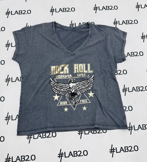 T-shirt Rock Roll Grigia