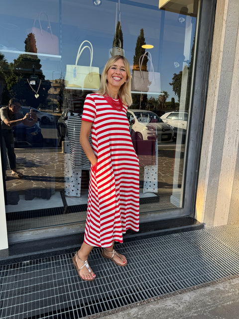 Abito Desire RIGHE Bianco Rosso