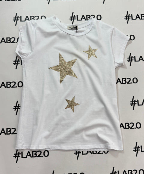 T-Shirt Stars Bianco-Oro