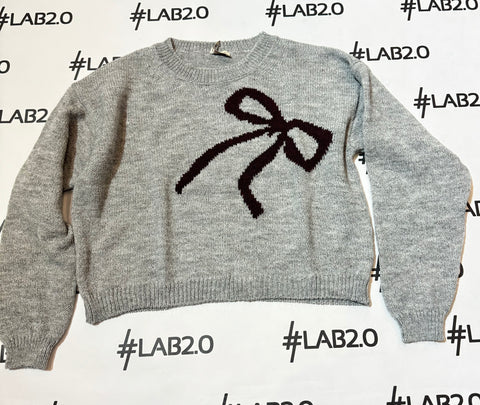 Maglione Fiocco Grigio-Bordeaux