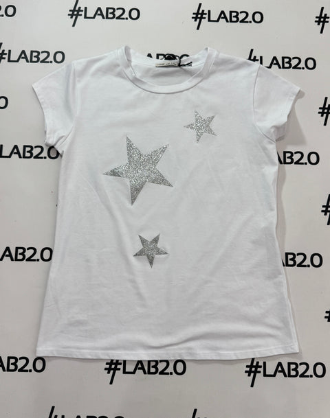 T-Shirt Stars Bianco-Argento