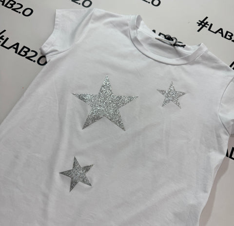 T-Shirt Stars Bianco-Argento