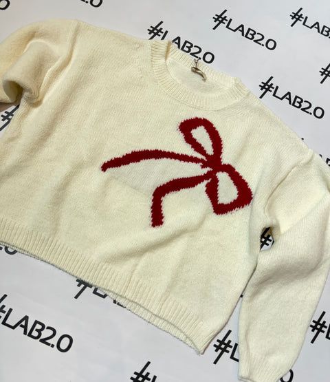 Maglione Fiocco Bianco-Rosso