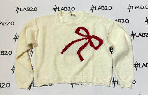 Maglione Fiocco Bianco-Rosso