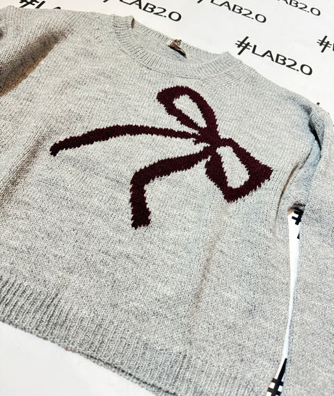 Maglione Fiocco Grigio-Bordeaux