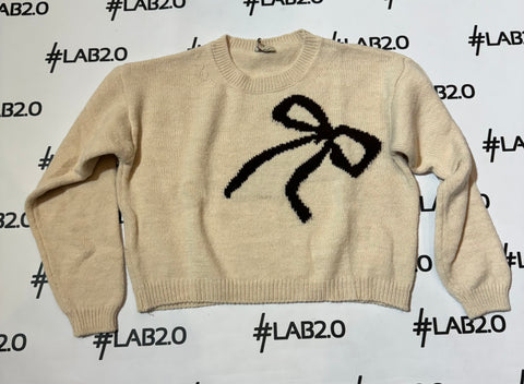 Maglione Fiocco Panna-Marrone