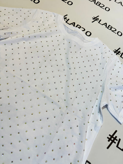 T-shirt Strass Bianca