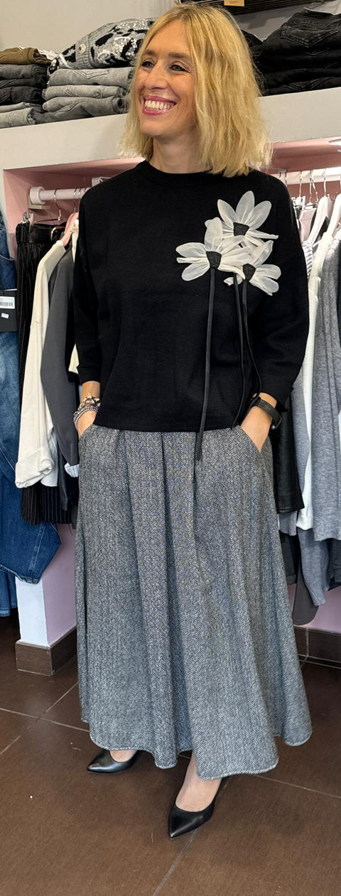 Maglione Fiori Nero