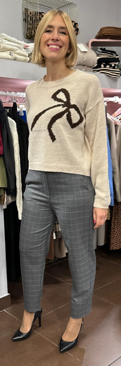 Maglione Fiocco Panna-Marrone