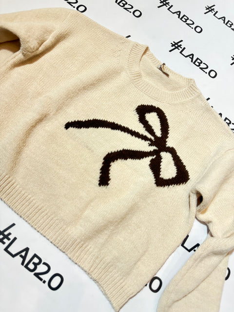 Maglione Fiocco Panna-Marrone