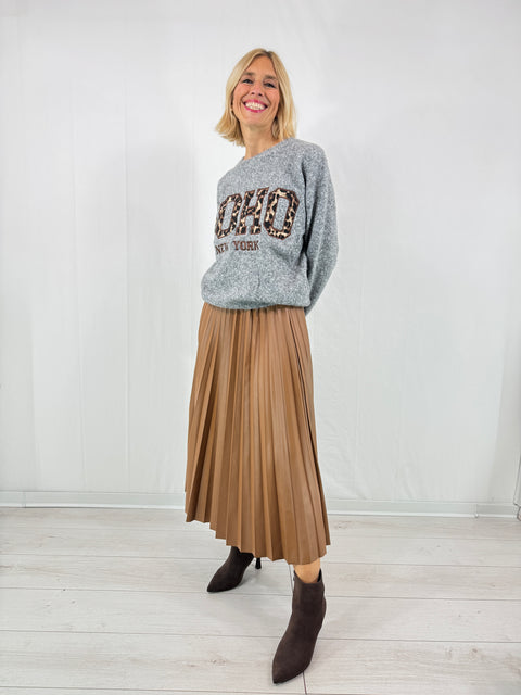 Gonna Eco plissè Camel